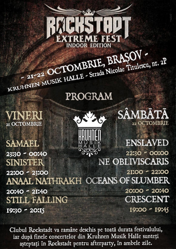 Programul Rockstadt Extreme Fest - Indoor Edition