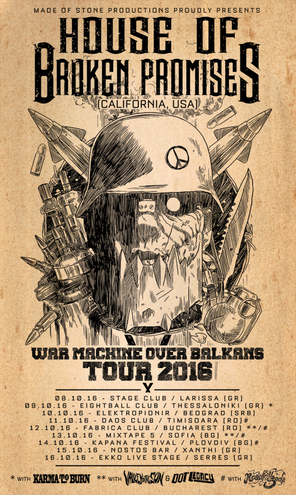 Trupa RoadkillSoda se alatura turneului european House of Broken Promises - War Machine Over Balkans Tour 2016