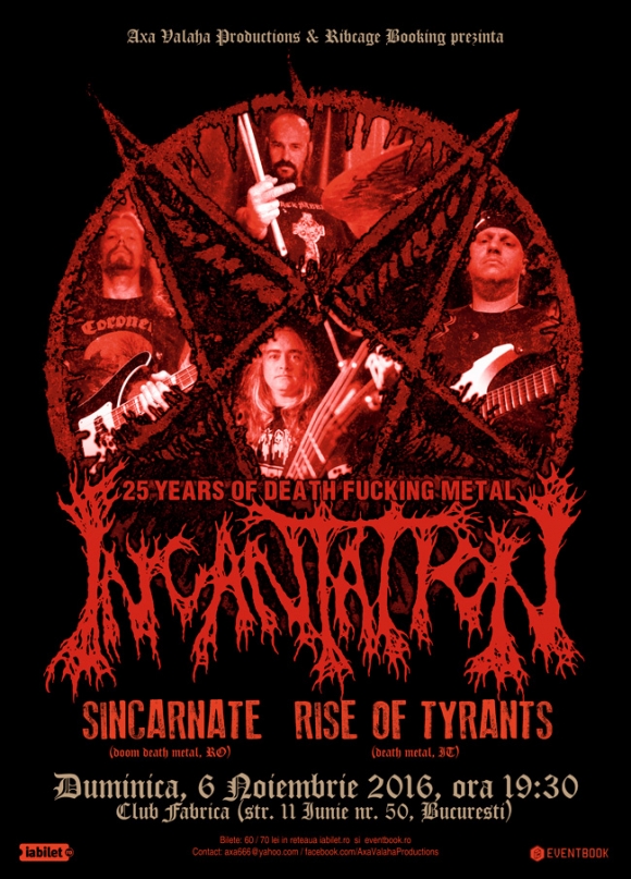 Concert Incantation, Sincarnate si Rise Of Tyrants in club Fabrica