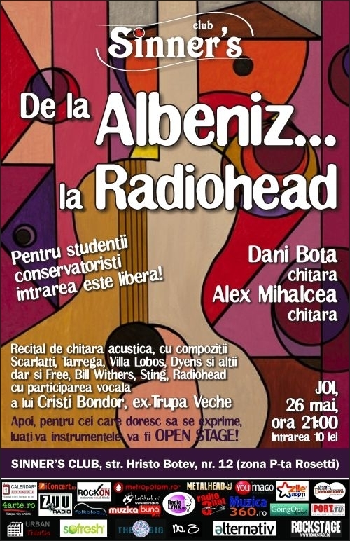 Recital de chitara acustica de la Albeniz la Radiohead in Sinner's Club
